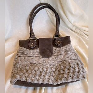 CBOCS Faux Brown Suede & Crocheted Shoulder Bag